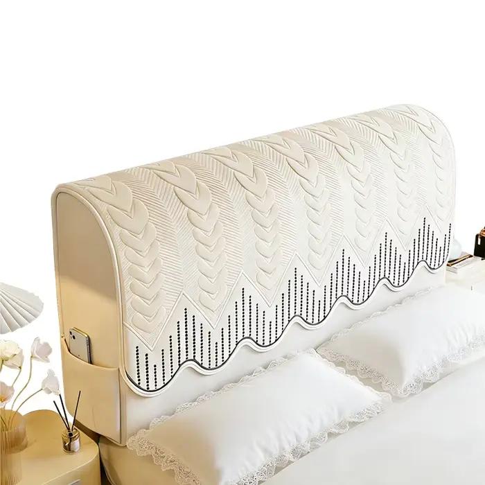 Housse de tête de lit matelassée avec broderie à motif géométrique, extensible, anti-poussière, avec poche latérale, protège-tête de lit