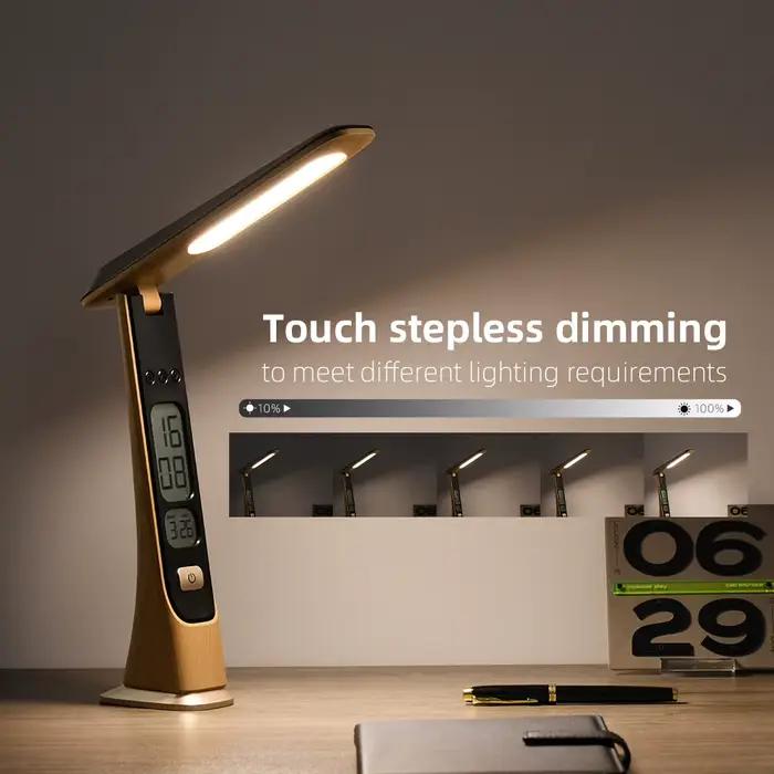 WILIT Lampe de bureau LED avec affichage de l'heure, veilleuse rechargeable, protection des yeux pliable, lampe de lecture pour bureau, cadeaux pour étudiants