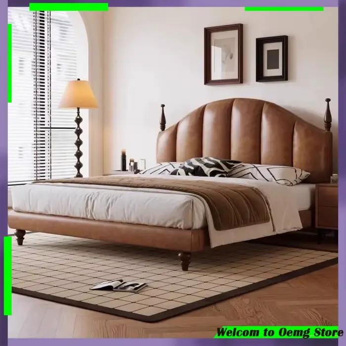 Lit Queen Size de style nordique avec tête de lit capitonnée et organisateur intégré – Idéal pour la décoration de chambre de fille – Accessoires Cama Casal