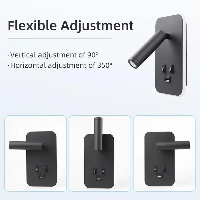 Lampe murale de lecture avec USB 13W, applique murale de chevet rotative, Double interrupteur, spots LED pour chambre à coucher