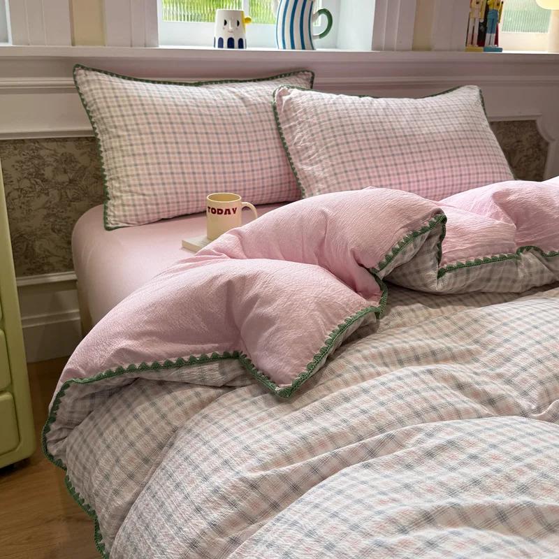 Ensemble de housse de couette 3/4 pièces 100% coton, style rayé, ensemble de draps, ensemble de lite