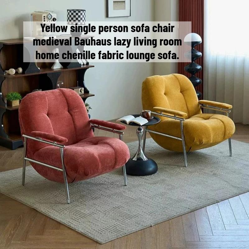 Fauteuil de chambre pour adultes, fauteuil individuel confortable et relaxant pour salon, fauteuil de maquillage jaune, fauteuils de salon, mobilier moderne du milieu du siècle