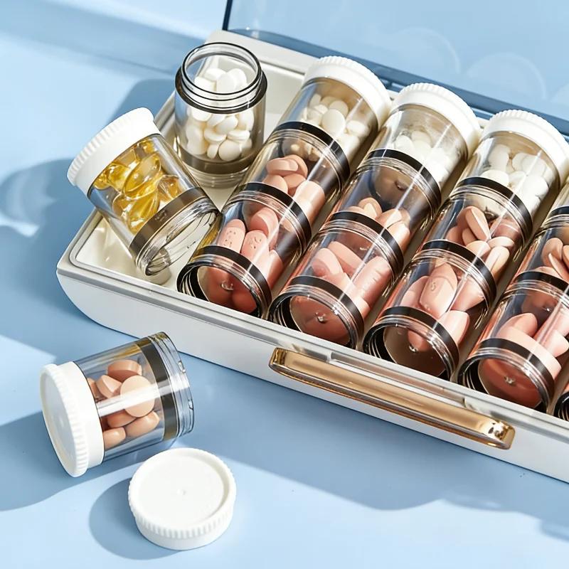 Boîte de rangement hermétique pour pilules avec plusieurs compartiments, étanche à l'humidité, organiseur quotidien de pilules pour vitamines, compléments et médicaments
