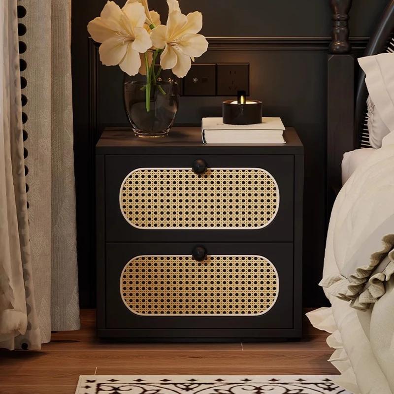 Chambre à coucher Vintage tables De chevet rotin Design en bois avec tiroirs tables De chevet minimaliste luxe Mesa De Cabeceira meubles uniques