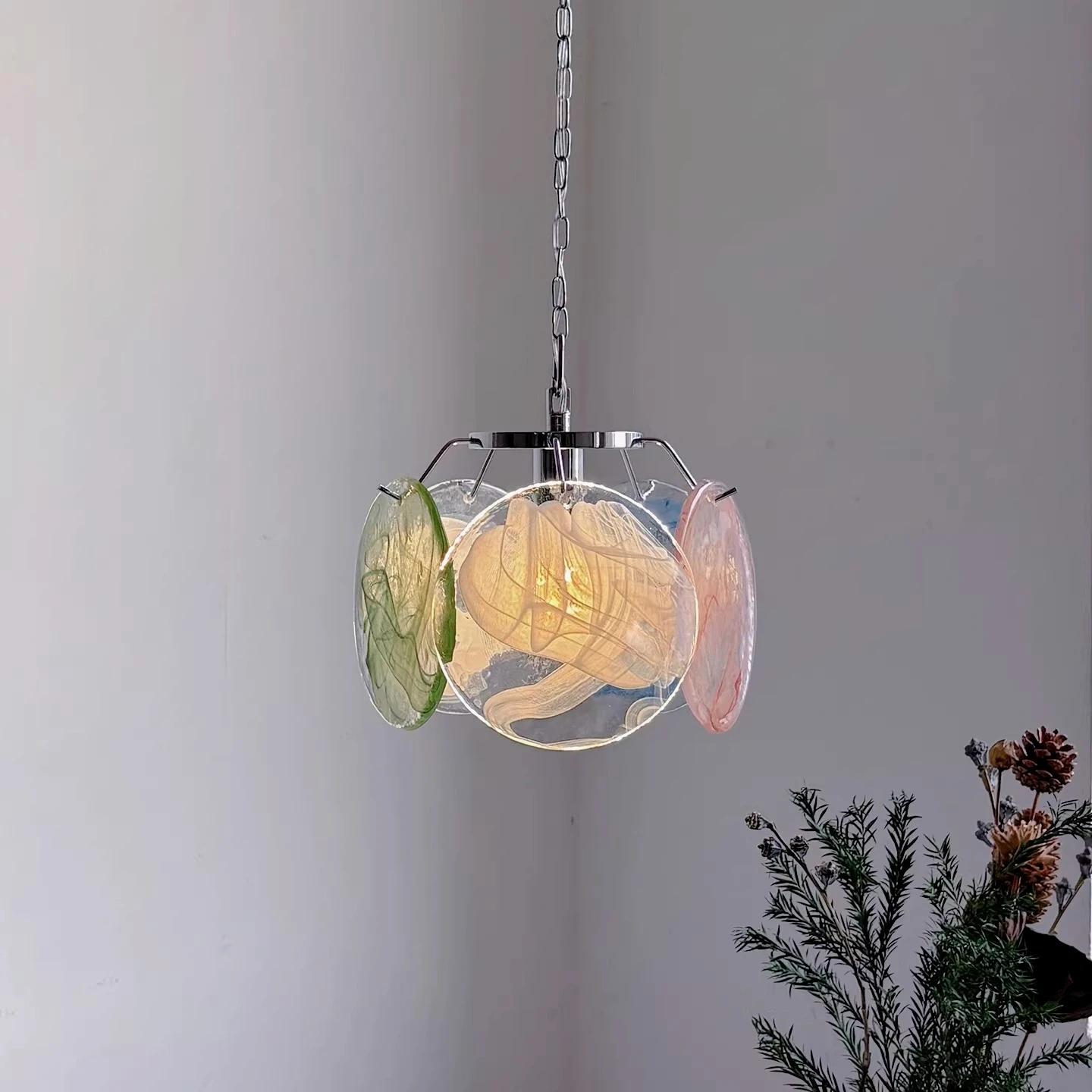 Lustre en verre coloré de Murano français, lampe suspendue de style médiéval italien pour table de chevet, couloir, entrée, décoration intérieure