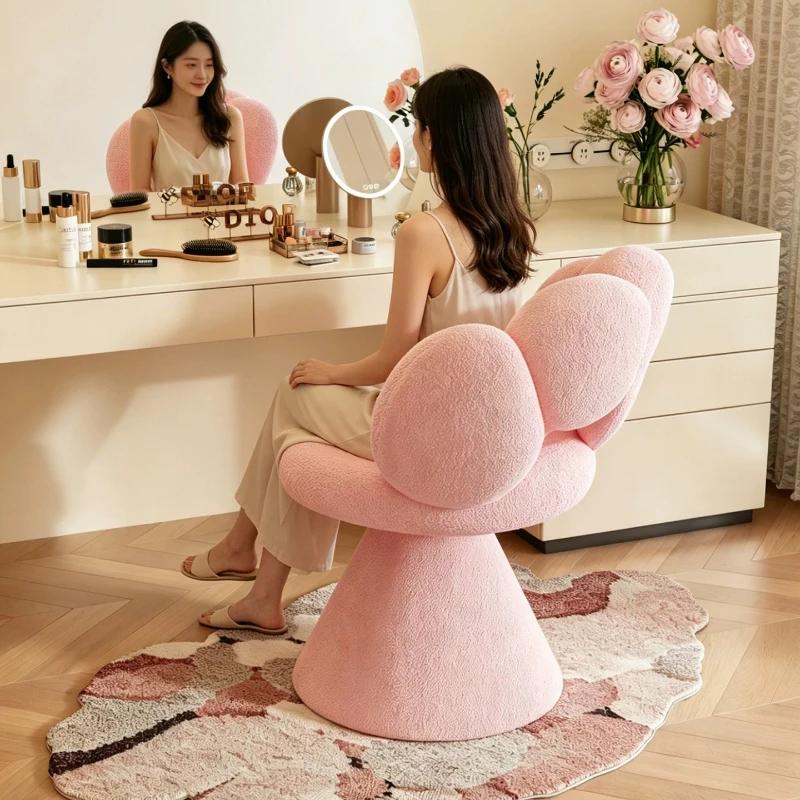 Tabouret de coiffeuse rose pour filles, pivotant, en fourrure, blanc, design rotatif, pour chambre à coucher