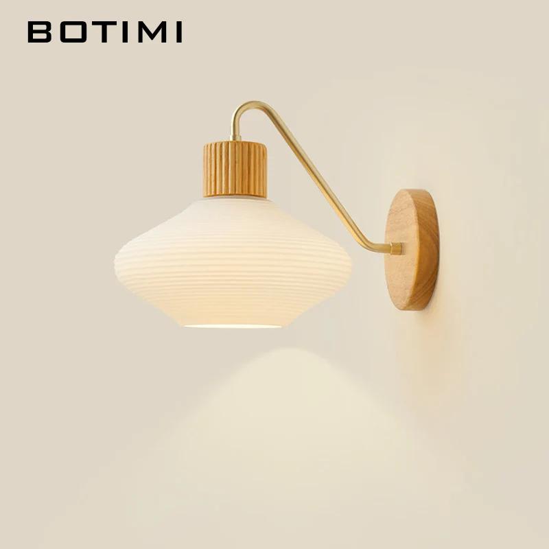 BOTIMI-Abat-jour en verre décoratif pour maison moderne, applique murale en bois massif pour chambre à coucher, applique murale nordique à côté de l'applique (ampoule LED gratuite)