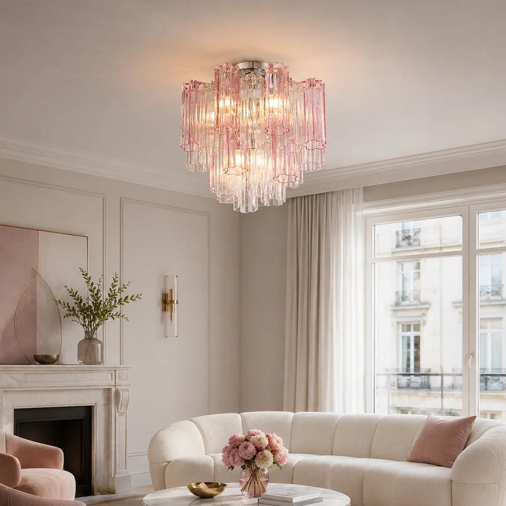 Lustre de plafond en verre transparent rose Murano, lampe suspendue d'art moderne français pour salon et chambre à coucher