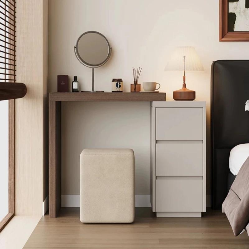 Table de toilette italienne grise avec siège intégré pour femme, organisateur de maquillage, bureau de coiffeuse d'angle, mobilier de chambre à coucher en liquidation