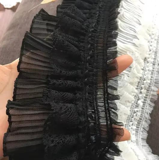 Jupe en dentelle noire et blanche, rideau plissé élastique, jupe de lit, bordure en dentelle pour vê