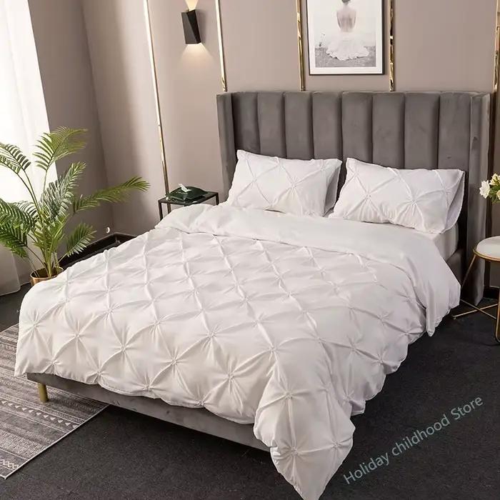 Ensemble de housse de couette plissée à pincement 3D de haute qualité 220x240 couleur unie simple Double