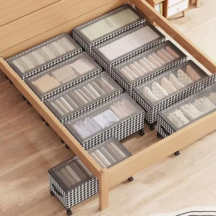 Boîte de rangement pour vêtements multifonctionnelle non tissée avec roulettes Organiseur mobile sous le lit Coffre à