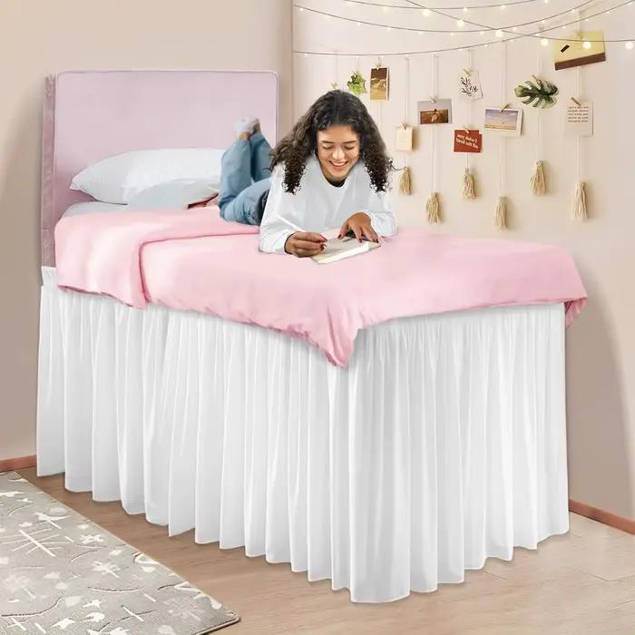 Enrouler jolies volants Extra longs hôtesse d'université dortoir lit jupe cantonnière avec trois côtés tissu pour lit double/simple