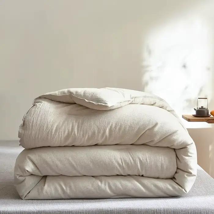 Couette de lit double en coton et lin de soja uni pour couple, couvertures d'été, couette, couette, 