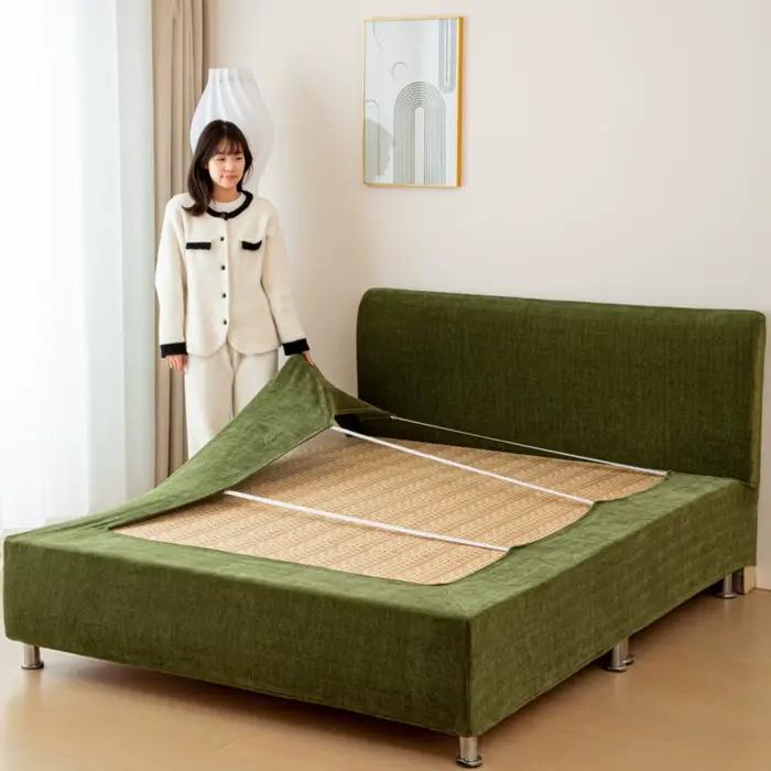 Housse de sommier avec jupe de lit élastiquée en tissu chenille épais imitation lin, antidérapante et anti-poussière