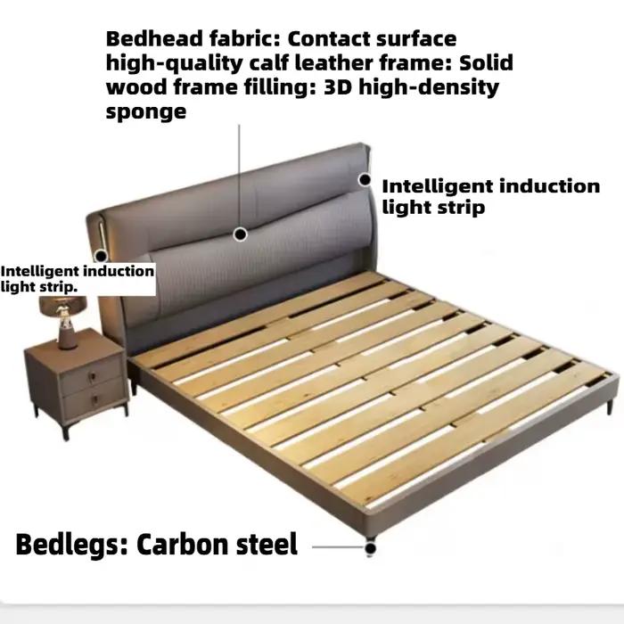 Lit double italien 200x220cm avec lampe intégrée, cadre de lit king size pour 2 personnes, mobilier d'hôtel, chambre à coucher