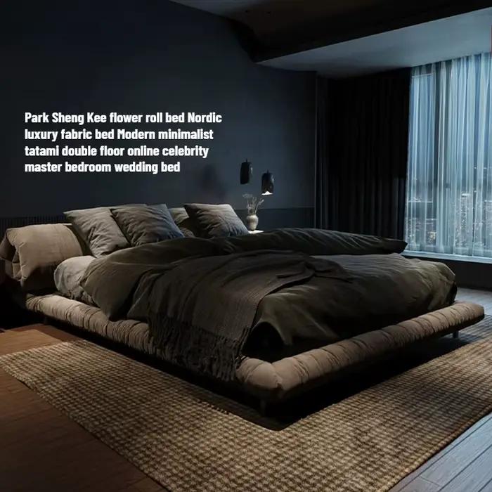 Lit moderne 200x220cm avec cadre en bois gris, lit double plateforme, lit tatami au sol, lit queen, meubles italiens de luxe