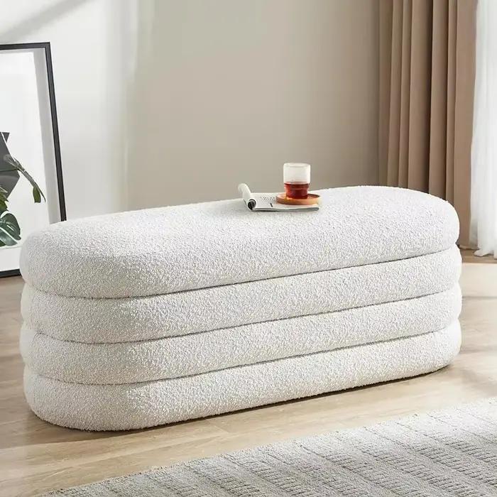 Un banc de rangement ottoman de 49,2 pouces, tissu rembourré, fin du lit, banc de rangement esthétique, grand pied de lit (ivoire)
