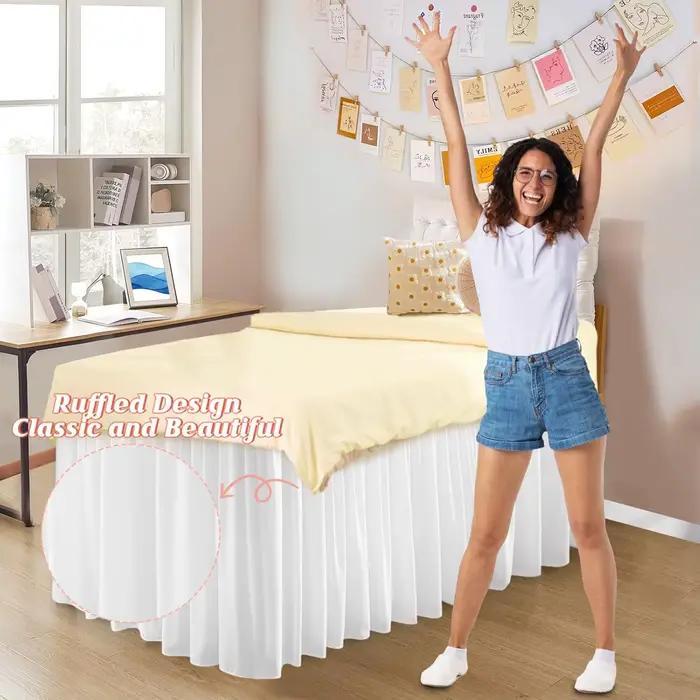 Enrouler jolies volants Extra longs hôtesse d'université dortoir lit jupe cantonnière avec trois côtés tissu pour lit double/simple