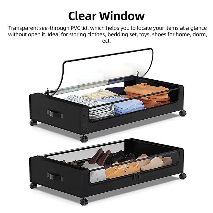 Conteneur de rangement sous lit avec couvercles et roulettes