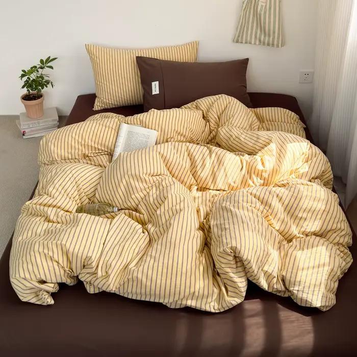 Parure de lit 100% coton de Style japonais, ensemble de housse de couette à rayures minimalistes, ta