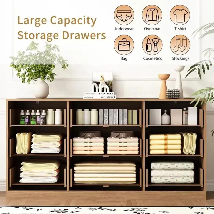 Commode à 9 tiroirs pour chambre à coucher avec tiroirs profonds, commode en bois de 63 pouces de la