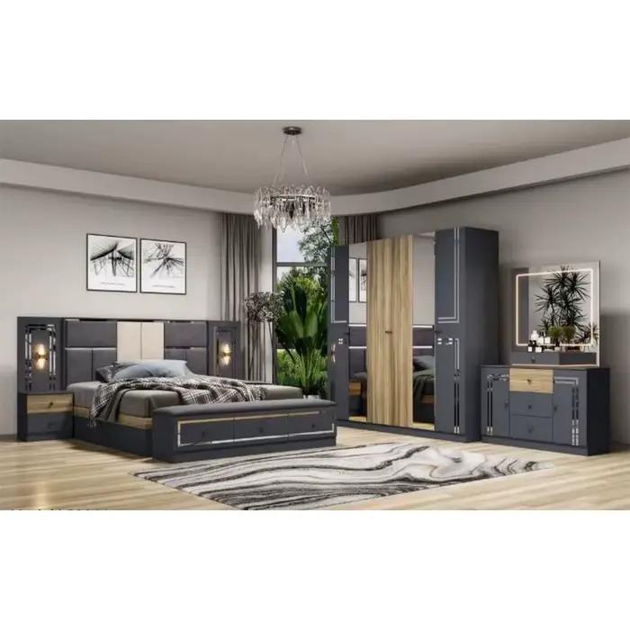 Lit double MANBAS – Ensemble de chambre à coucher de style turc de luxe avec matelas en latex, table