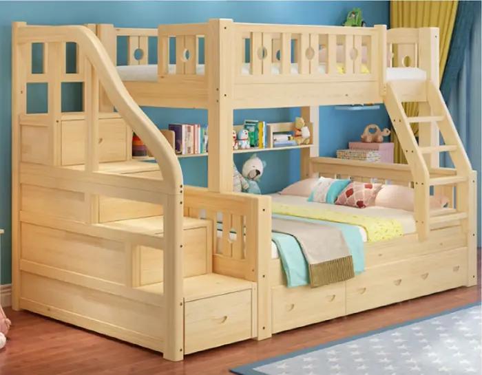 Lit superposé tout en bois massif pour enfants et adultes, lit haut et bas