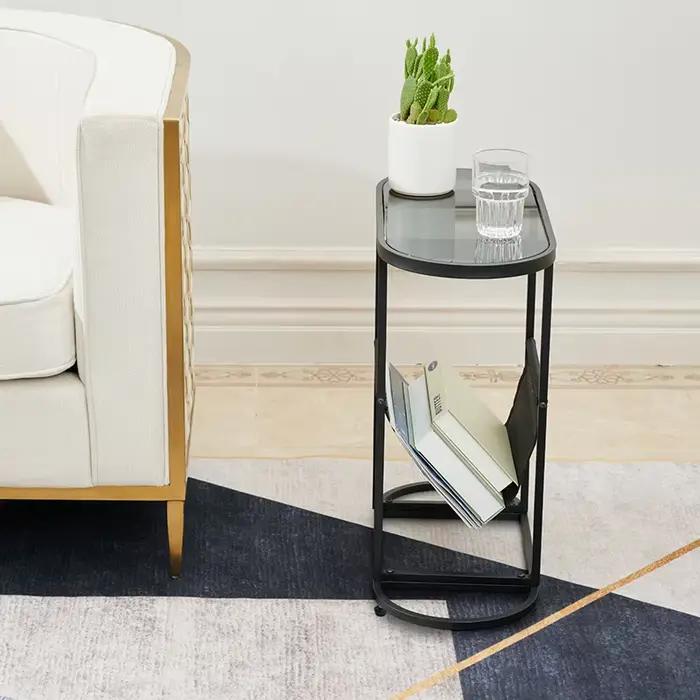 Petites tables d'appoint ovales en verre, petit espace de salon avec spe, espace de stockage d'évalu