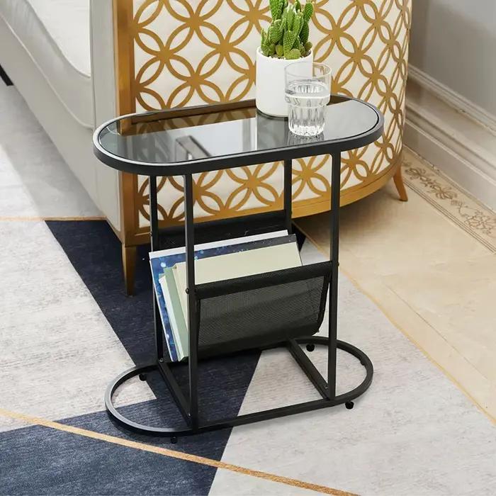 Petites tables d'appoint ovales en verre, petit espace de salon avec spe, espace de stockage d'évalu