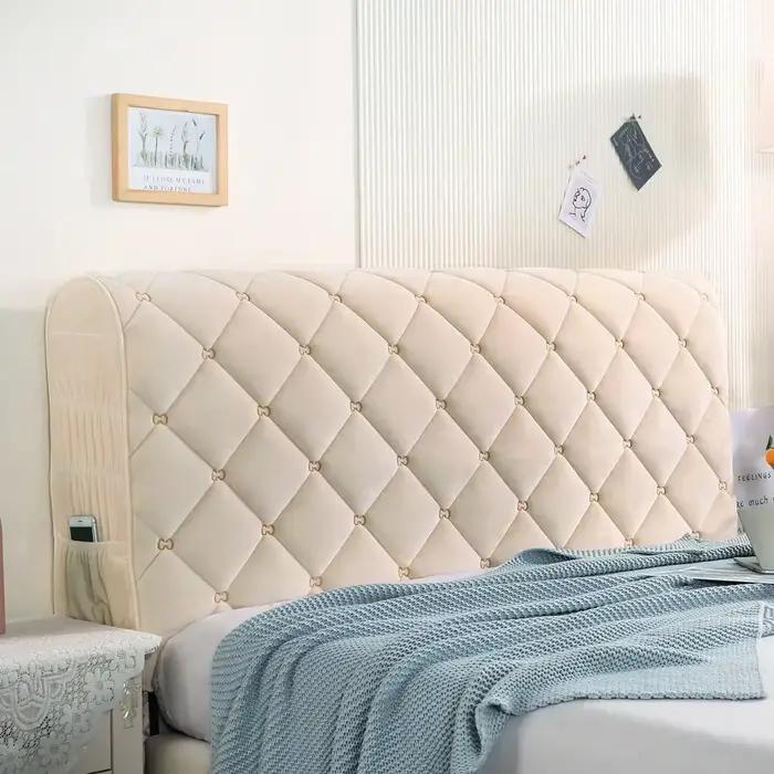 Couvre-tête de lit matelassé en velours brodé, couvre-tête de lit de luxe à la mode, de couleur unie