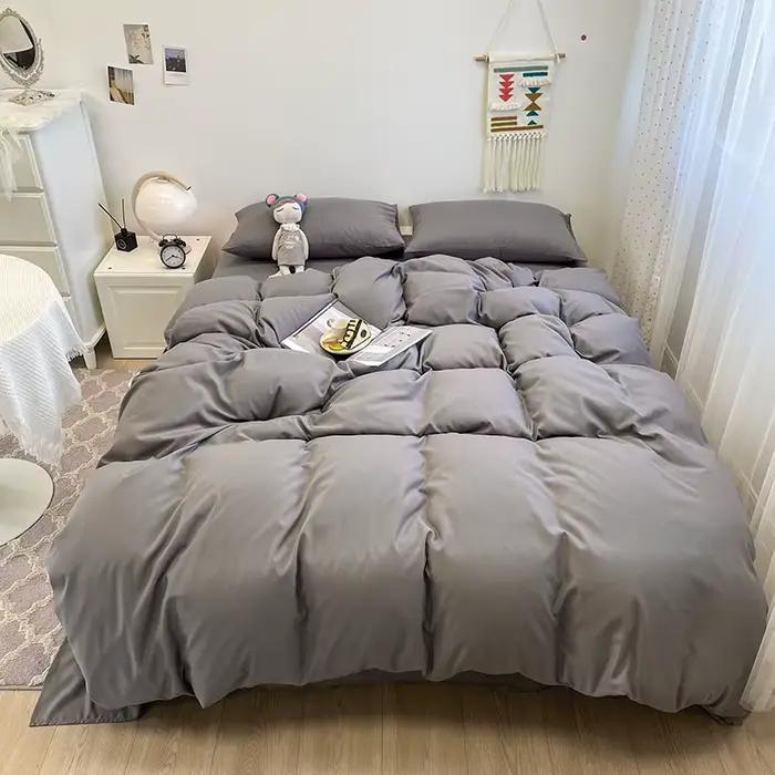 Parure de lit noire en coton lavé, linge de lit doux, housse d'athlon, taie d'oreiller et drap de li