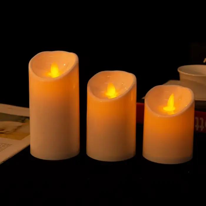 Paquet de 3 bougies décoratives LED à mèche mobile télécommandée, bougies pilier de mariage dansante