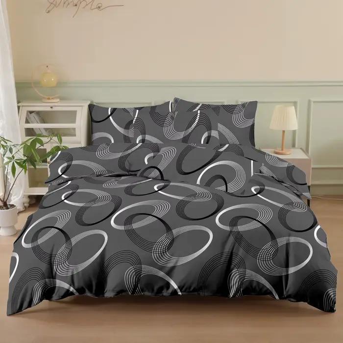 Parure de lit imprimée trois pièces (2 taies d'oreiller + 1 housse de couette) en fibre de polyester