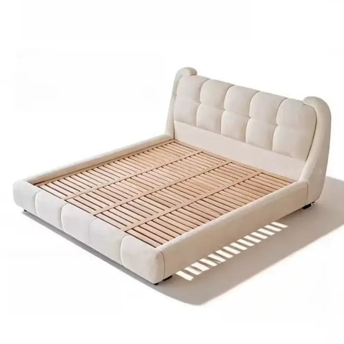 Lit double en tissu chenille avec tête de lit à dossier souple, pour 2 personnes, luxe moderne, tail