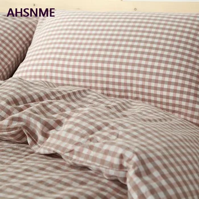 AHSNcloser-Parure de lit 100% coton, linge de lit super doux, couvre-lit d'été cool, rose à carreaux