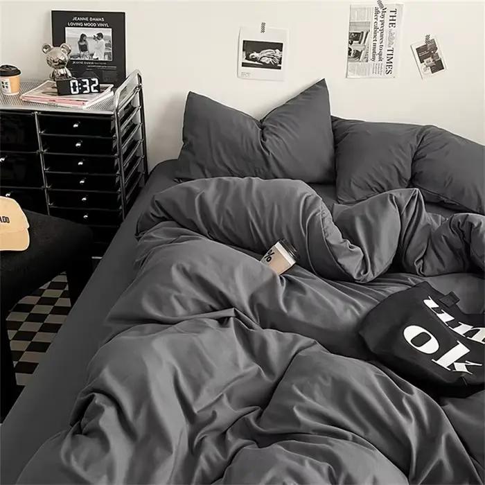 Parure de lit 100 % coton lavé, ensemble de draps quatre pièces, ensembles de couette, housse de cou
