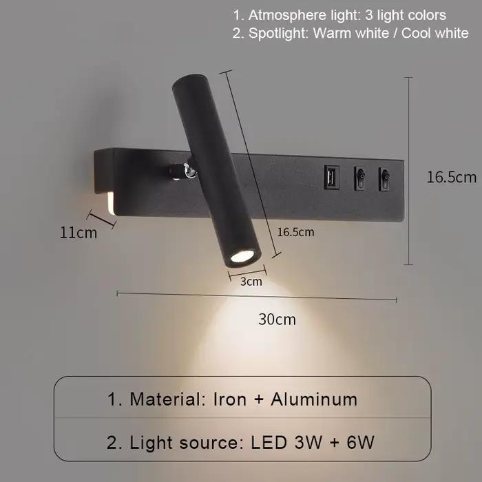 Lampe murale LED nordique moderne avec interrupteur, éclairage d'intérieur USB, luminaire décoratif