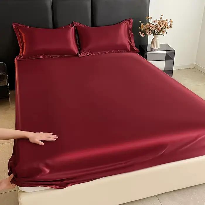 Drap-housse en satin uni tendance avec bande élastique pour matelas en rayonne, pour literie 140x200