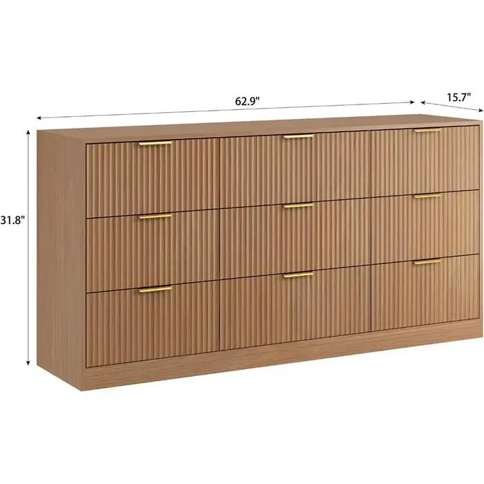 Commode à 9 tiroirs pour chambre à coucher avec tiroirs profonds, commode en bois de 63 pouces de la