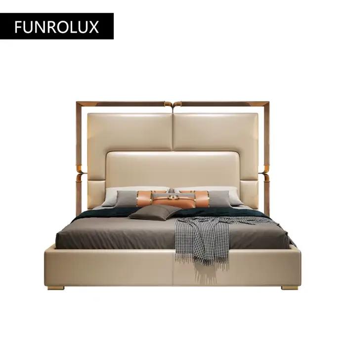Lit en cuir de luxe léger chambre principale moderne Simple 1.5M / 1.8M lit Double haut de gamme Villa Napa couche de