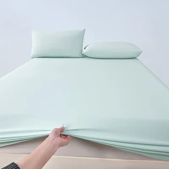 Drap-housse et taie d'oreiller en soie glacée pour lit simple ou double
