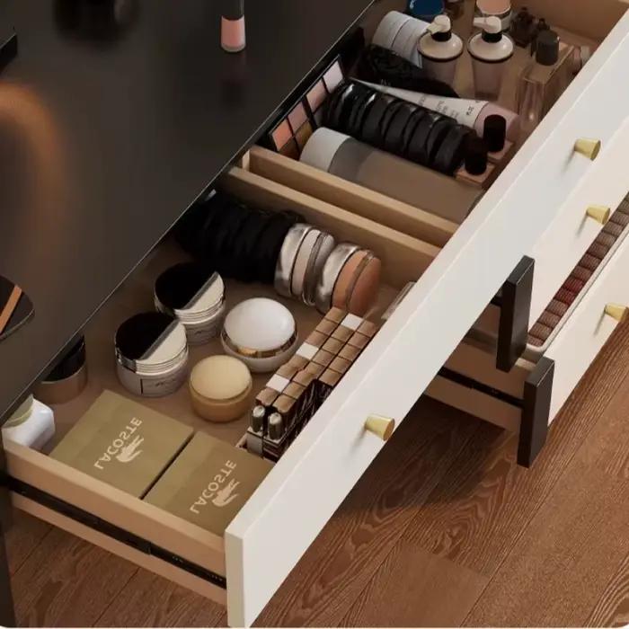 Coiffeuse d'angle rétro française avec miroir et tabouret