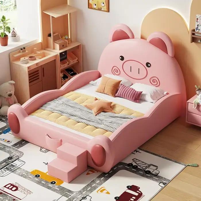 135x200 cm luxe concepteur dessin animé enfants lit mignon chambre moderne cadre de lit en bois lit simple King Size clôture toboggan Cama meubles