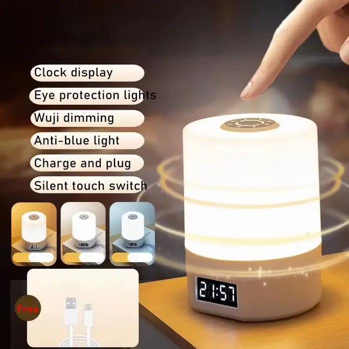Lampe de chevet à commande tactile avec horloge numérique