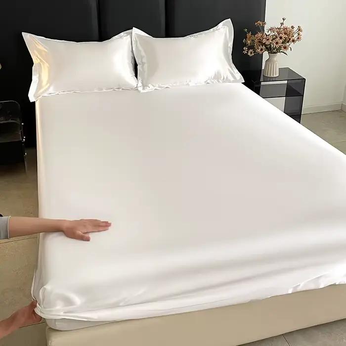 Drap-housse en satin uni tendance avec bande élastique pour matelas en rayonne
