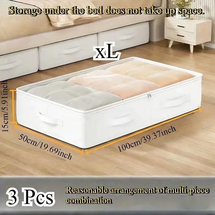 3 boîtes de rangement sous le lit blanches | Pliable