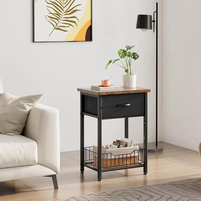 Table de chevet avec étagère ouverte, table d'appoint avec étagère de rangement MELand en tissu, table de chevet pour chambre et couloir