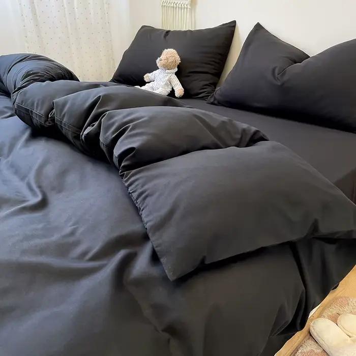 Parure de lit noire en coton lavé