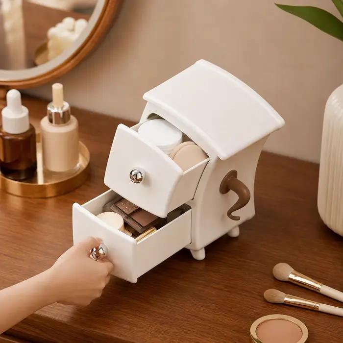 Boîte de rangement créative pour commode avec 2 tiroirs et plateau latéral pour bijoux